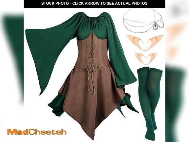 Lot 74-12602566 - Eurzom 5 Pcs Medieval Fairy Costume Set Women Renaissance Dress Girl elf Cosplay Ears Accessories Rh...