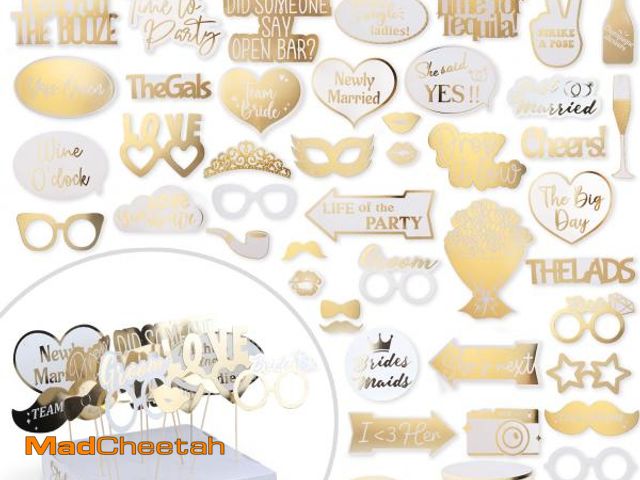 Lot 74-12313139 - SOUL SHIFT 60PCs Fully Assembled Wedding Photo Booth Props - Prop Stand - Gold Signs - Elegant Weddi...