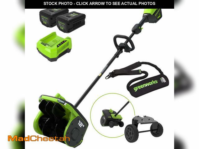 Lot 74-13506763 - (MISSING CHARGER) Greenworks 80V 12" Cordless Snow Shovel with Wheels w/(2) 2.5Ah Battery &amp; Char...