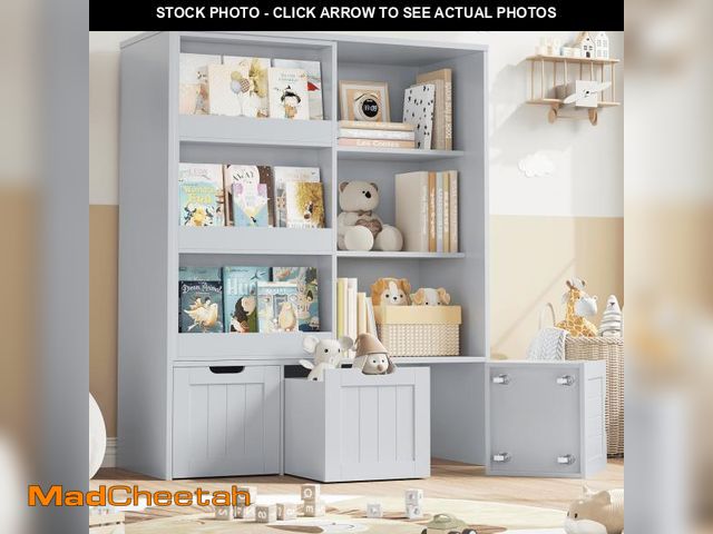 Lot 74-12487131 - Homfa 6 Cube Toy Storage, Cube Organizer with Sliding Rack, 3 Drawer Kids Bookcase and Bookshelf, Gr...