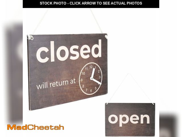 Lot 74-12700059 - Double-Sided Open Sign with Clock - Rustic Wooden Open Closed Sign with Will Return Clock for Busine...
