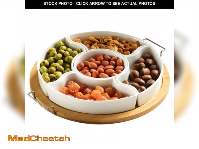 Lot 74-12315478 - yarlung 11 Inch Ceramic Divided Serving Dishes with Bamboo Platter, Appetizer Tray 5 Removable Snack...
