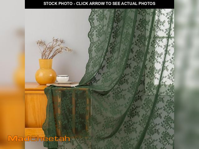Lot 74-11554659 - Olive Green Curtains 84 Inches Long for Living Room Bedroom Shabby Chic Lace Scalloped Curtains Ligh...