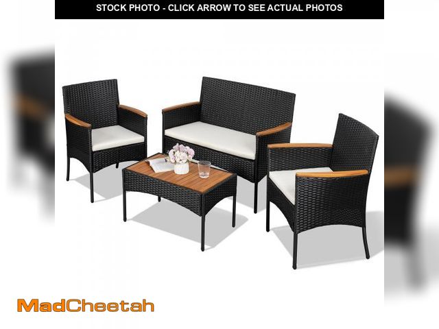 Lot 74-12198999 - Shintenchi 4-Piece Patio Furniture Set, Outdoor Wicker Patio Conversation Furniture Set with Cushion...