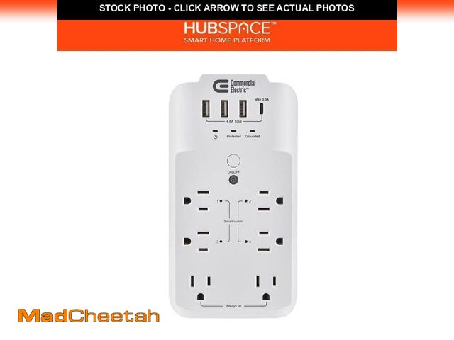 Lot 74-12804027 - Commercial Electric 6-Outlet Smart Surge Protector with 4-USB Ports, White, Powered by Hubspace - UN...