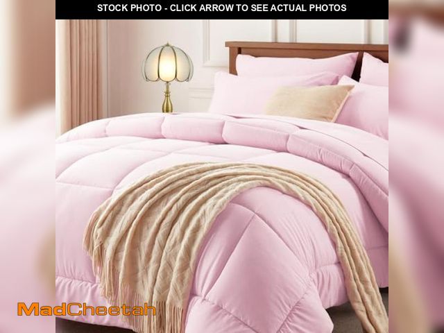 Lot 74-12118783 - Newspin Queen Bed in a Bag - 7 Pc Light Pink Set, All Season Microfiber Bedding Comforter, Deep Pock...