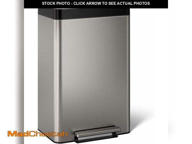 Lot 74-13709954 - KOHLER 13-Gallon Stainless Steel Step Trash Can, Stainless Steel, Hands-Free Pedal, Quiet-Close Lid,...