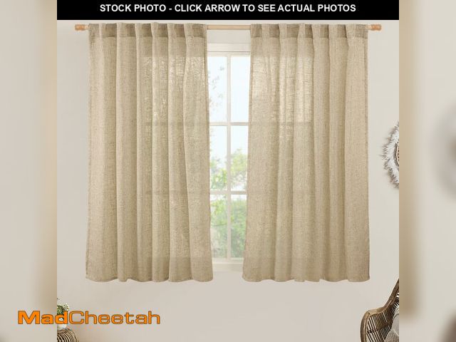Lot 74-14382280 - LAMIT Brown Linen Curtains 45 Inches Long 2 Panels, Light Filtering Panels Back Tab and Rod Pocket N...