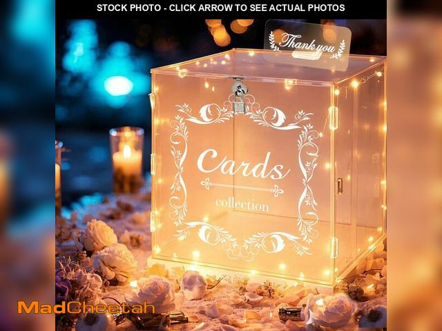 Lot 74-14377579 - Acrylic Wedding Card Box with Lock LED Lights,Wedding Card Box for Wedding,Gift Card Box Money Box f...