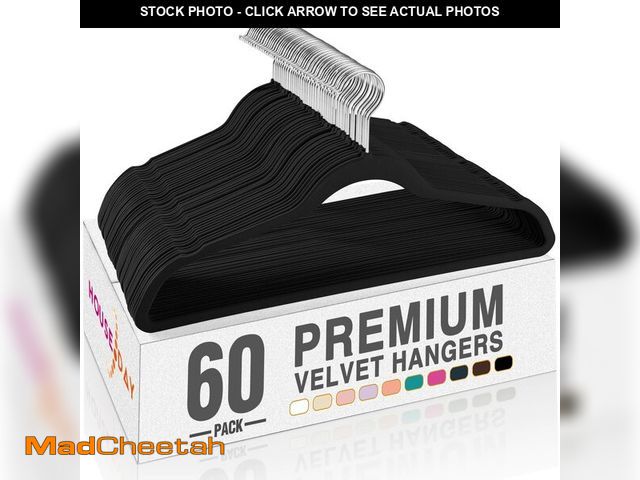 Lot 74-12437336 - HOUSE DAY Black Velvet Hangers 60 Pack, Non Slip Clothes Felt Hanger Heavy Duty for Coat, Premium Sl...