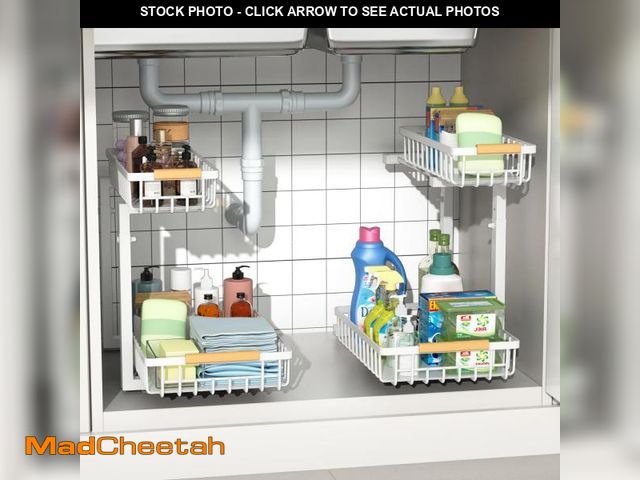 Lot 74-11553509 - Merrylun Under Sink Organizers, 2 Pack Metal Pull Out Under Sink Organizers and Storage Shelves with...