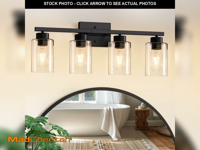 Lot 74-14335567 - IZORRO Modern Bathroom Light Fixtures, 4 Light Black Vanity Lights, Bathroom Lighting Fixtures Over ...