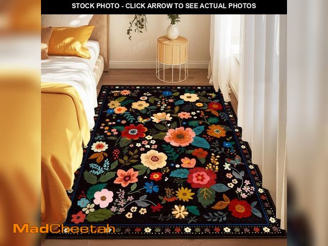 Lot 74-11555897 - RELEANY Floral 3x5 Area Rug Machine Washable Boho Carpet Non Slip Doormat Low Pile Flower Area Rugs ...