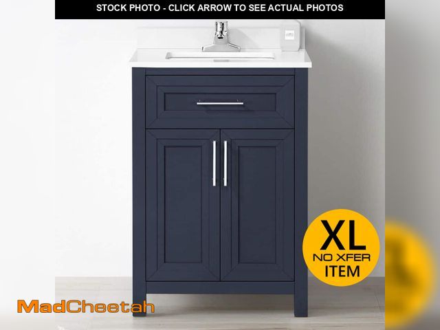 Lot 74-12774125 - Home Decorators Collection Beaufort 24 in. Single Sink Midnight Blue Bath Vanity with White Engineer...