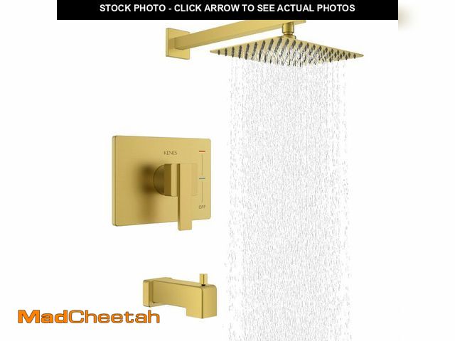 Lot 74-13626562 - KENES Brushed Gold Tub and Shower Trim Kit, Square Tub Shower Faucet Set Complete with 10-Inch Rainf...