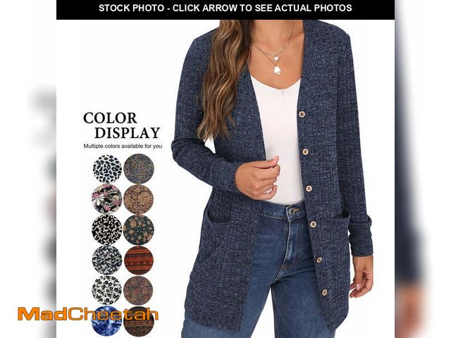 Lot 74-13054114 - JWD Women's Long Sleeve Open Front Cardigan Button Down Vee Neck Ribbed Knit Lightweight Outerwear w...