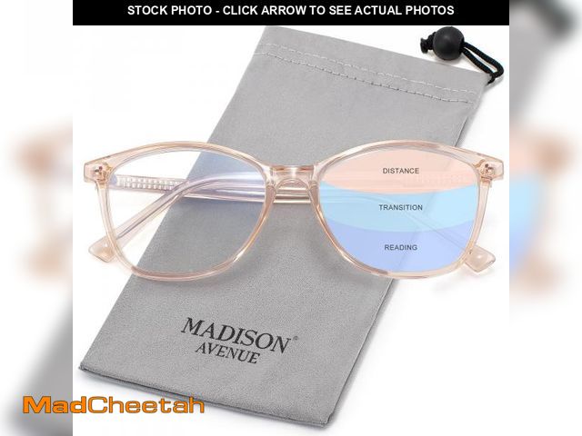 Lot 74-12309759 - Madison Avenue Vintage TR90 Progressive Multifocus Blue Light Blocking Reading Glasses for Women, Sq...