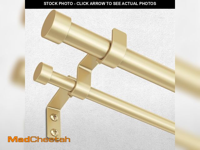 Lot 74-13991273 - Gold Double Curtain Rod, 36 to 76 Inch Dual Curtain Rods with Aluminium Modern End Cap Finials, 1 In...