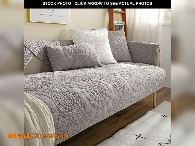 Lot 74-14054198 - vctops Boho Circle Embroidery Couch Sofa Cover Solid Color Cotton Quilted Non-Slip Sectional Couch C...