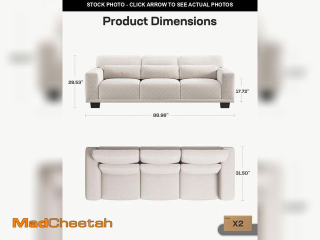 Lot 74-12163862 - Marsail 89" Sofa, 3 Seater Couch for Living Room, Comfy Sofa with Supportive Cushion and Sturdy Fram...