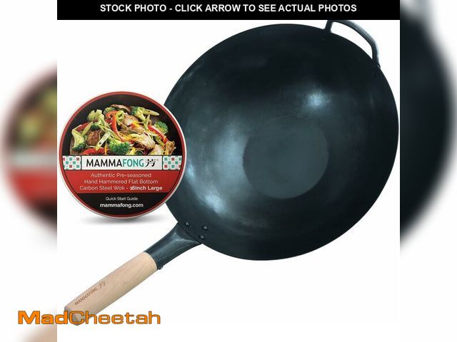 Lot 74-13583323 - Mammafong Large Flat Bottom 16-inch Traditional Carbon Steel Wok Pan - Authentic Hand Hammered Woks ...
