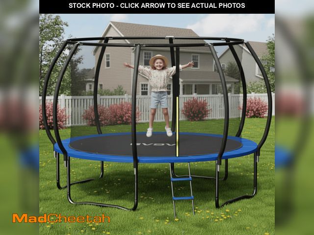 Lot 74-13657744 - GVDV 10FT Outdoor Trampoline, Backyard Recreational Pumpkin Trampoline with Enclosure for Kids - UNU...