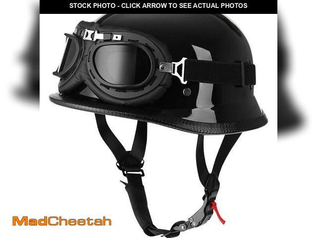 Lot 74-13550570 - Yesmotor Helmet Half Shell German Motorcycle Helmet with Cycling Glasses - DOT Approved (XX-Large, L...