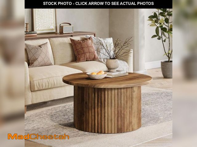 Lot 74-12462842 - BYBLIGHT Allan 31.5 in. Brown Round Wood Coffee Table with Hollow Round Base, Modern Accent Center T...