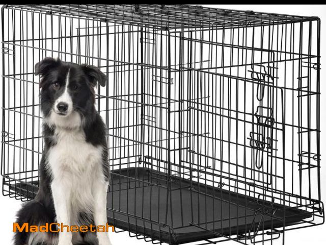 Lot 74-12482234 - EDX Big Dog Crate With Divider Panel 48 Inch Double Door Folding Metal Wire Dog Cage With Plastic Le...