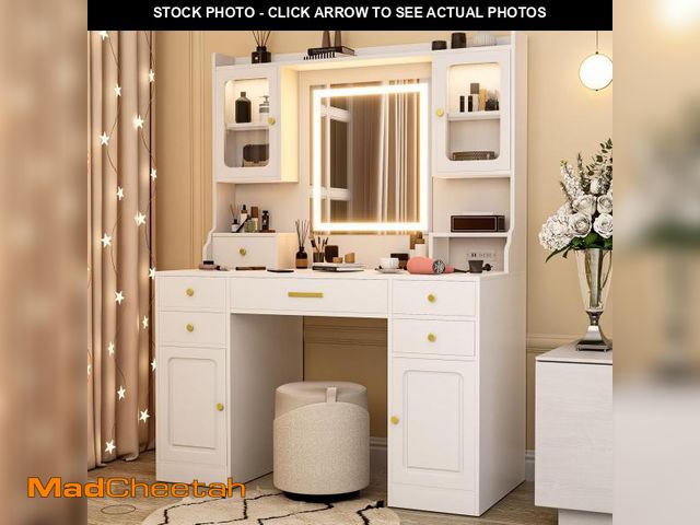 Lot 74-12164825 - (MISSING MIRROR,HARDWARE) Wakefit Vanity Desk with Mirror and Lights, 42IN Makeup Table with 6 Drawe...