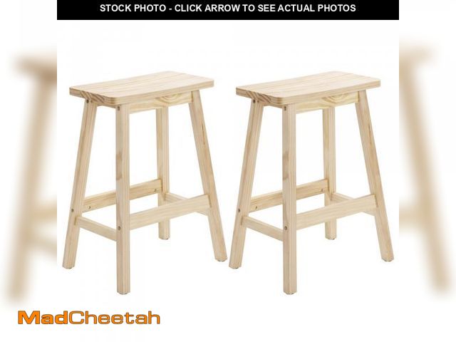 Lot 74-12490214 - Ktaxon Set of 2 Saddle Seat 24" Bar Stools Wood Dining Room Kitchen Pub Chair,Wood Color - UNUSED