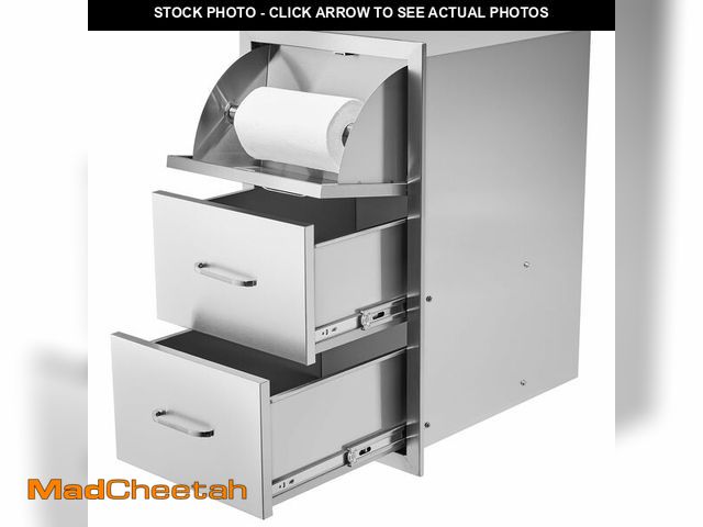 Lot 74-12572121 - (DENTED) VEVOR 17W x 30H x 21D Inch Outdoor Kitchen Stainless Steel Double Access Drawers with Paper...