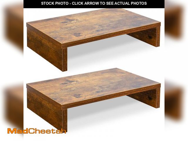 Lot 74-12443106 - TEAMIX Monitor Riser - 2 Pack, Rustic Brown Wood Adjustable Stand for 2 Monitors/Laptop/PC - UNUSED