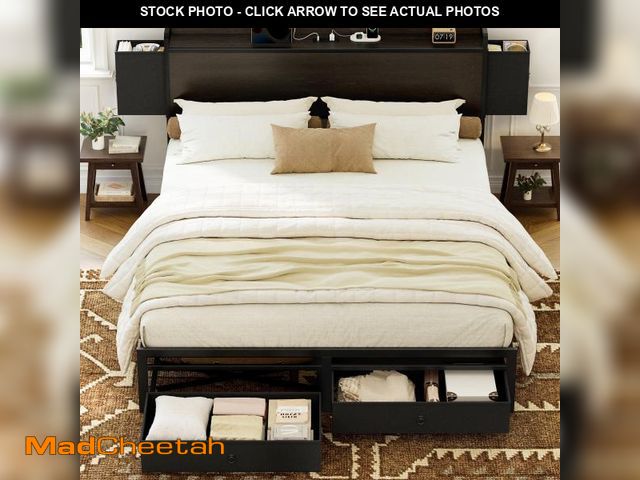 Lot 74-12474425 - GUNAITO King Size Bed Frame with Storage Headboard Platform Bed Frame with 2 Drawers Metal Bed with ...