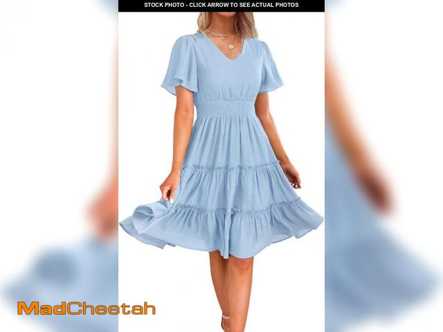 Lot 74-12334139 - Zattcas Women 2025 Sping Summer Dress Short Sleeve V Neck Smocked Casual Flowy A Line Tiered Modest ...