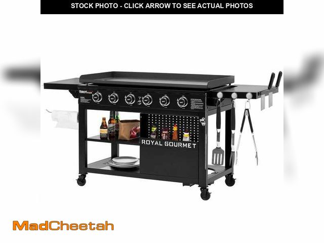 Lot 74-12548236 - Royal Gourmet 44 in. 6-Burner Flat Top Propane Gas Grill Griddle with Foldable Side Shelves, 954 sq....