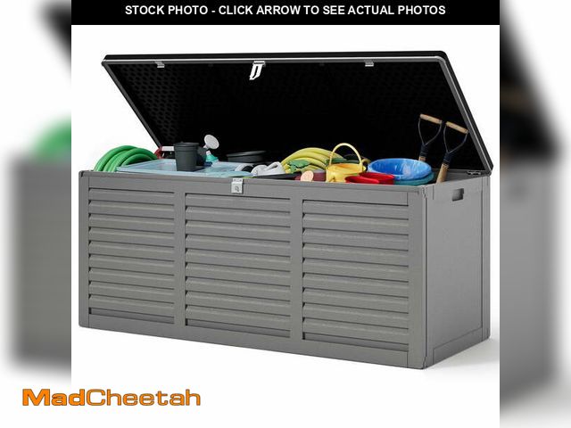 Lot 74-13775713 - 130 Gallon Resin Deck Box, Outdoor Lockable Storage Container for Patio Cushions, Garden Tools, Pool...