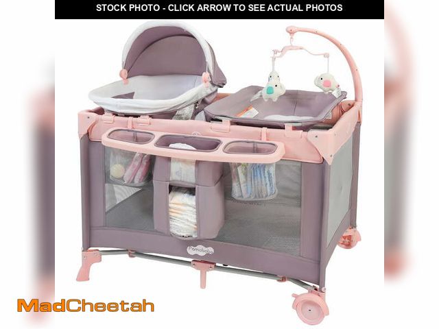 Lot 74-12892294 - Pamo Babe 4-in-1 Baby Playard with Bassinet &amp; Changing Table for Newborn,4-Panels Playpen - USED