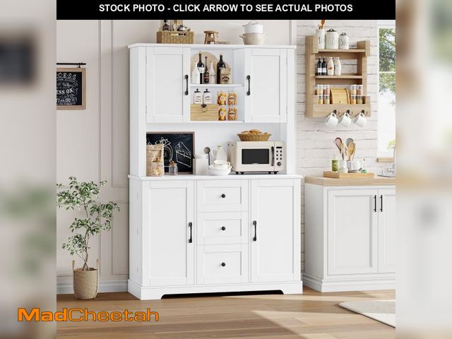 Lot 74-12402795 - Homfa 68" Tall Pantry Cabinet with 3 Drawers, Kitchen Microwave Stand with Hutch Shelves for Dining ...