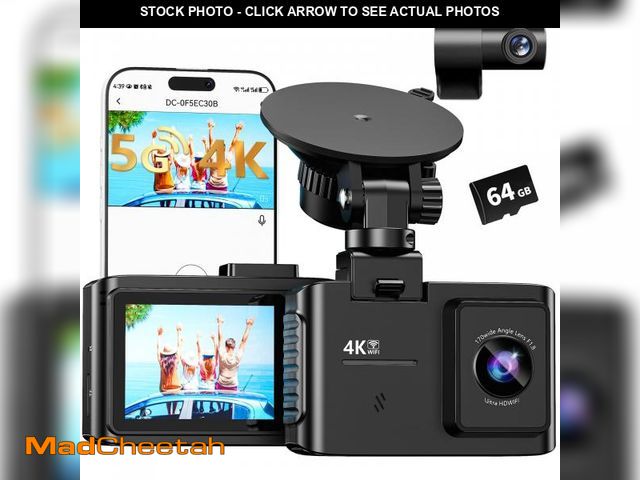Lot 74-11548643 - Dash Cam Front and Rear: 4K Dual Channel Dash Cam - 5GHz WiFi, Dash Camera for Cars with 64GB Card, ...