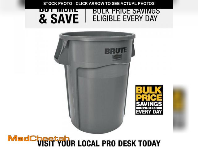Lot 74-12494663 - (MISSING LID) Rubbermaid Commercial Products Brute 44 Gal. Grey Round Vented Outdoor Trash Can (1-Pa...