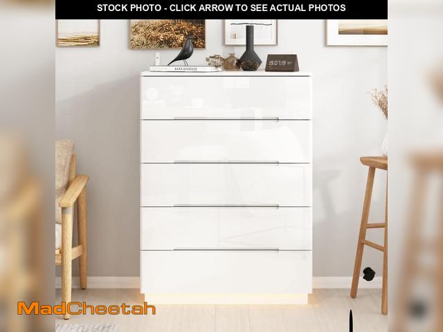 Lot 74-12517800 - FUFU&amp;GAGA High Gloss White Wood 5-Drawer Chest of Drawers Storage Organizer With LED Lights (31....