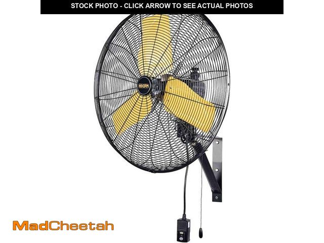 Lot 74-12920409 - HICFM 24 in. 3-Speed 8900 CFM Oscillating Wall Fan In Yellow, High Velocity Indoor/Outoor Wall Mount...