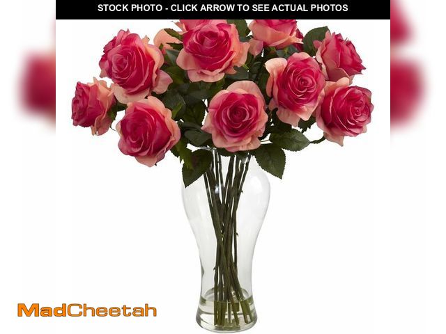 Lot 74-12828028 - Nearly Natural 1328-DP Blooming Roses with Vase, Dark Pink 13x13x18 - UNUSED