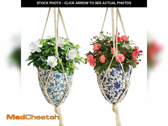 Lot 74-12458960 - SEUCRWAX Classic Floral Print Round Hanging Planter Set of 2, Durable Plastic for Succulents and Flo...