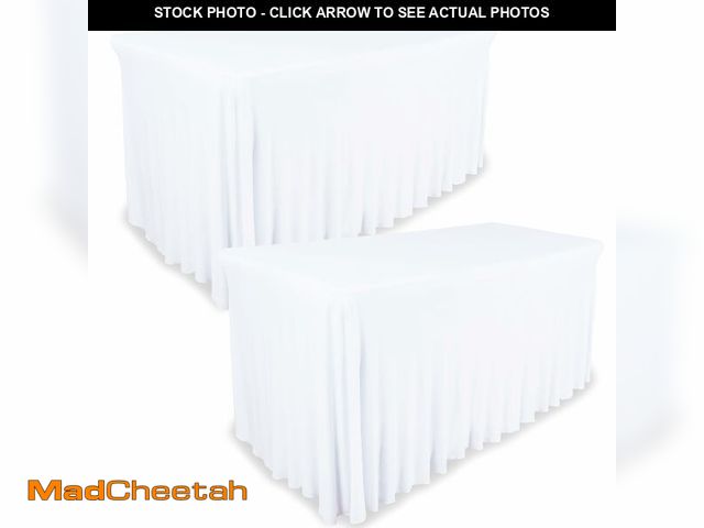 Lot 74-14058517 - Destination 8ft Rectangular Table Skirt - White Wedding Spandex Table Cover - One Piece Fitted Stret...