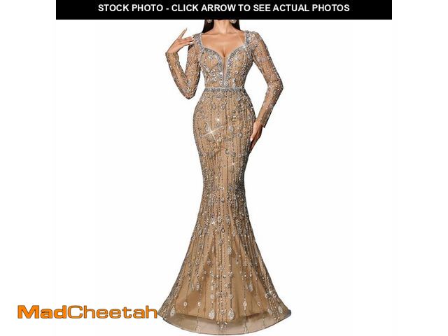 Lot 74-14154610 - VOUIAO Women's V-Neck Sequin Beaded Mermaid Prom Dress Long Sleeve Formal Evening Gown Bodycon Weddi...