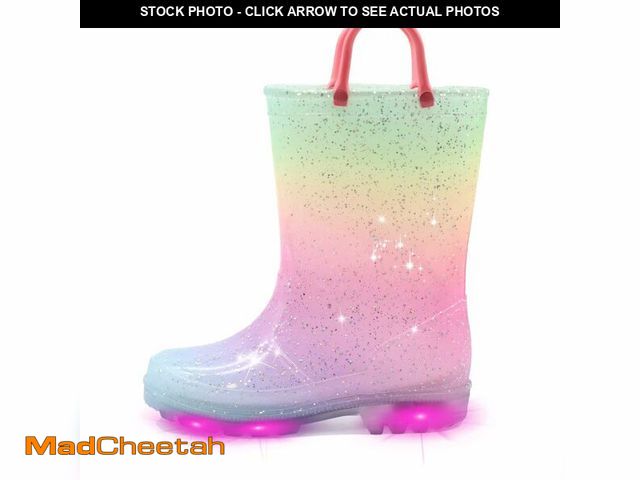 Lot 74-12711645 - EUXTERPA Toddler Kids Waterproof Light Up Rain Boots Patterns and Glitter Boots with Handles for Gir...