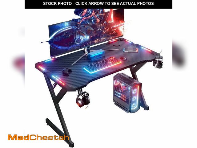 Lot 74-14311381 - HLDIRECT 40 inch Gaming Desk with LED Lights, Ergonomic Gaming Table, Computer Desk, Black - USED