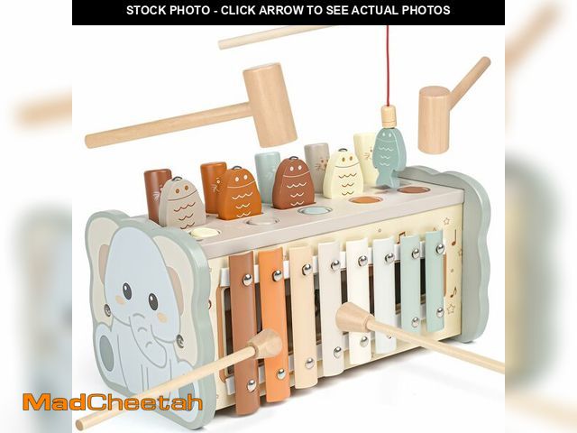 Lot 74-14268842 - Joyreal Wooden Montessori Toys for 1 Year Old - Hammering Pounding Toy with Xylophone &amp; Fishing ...